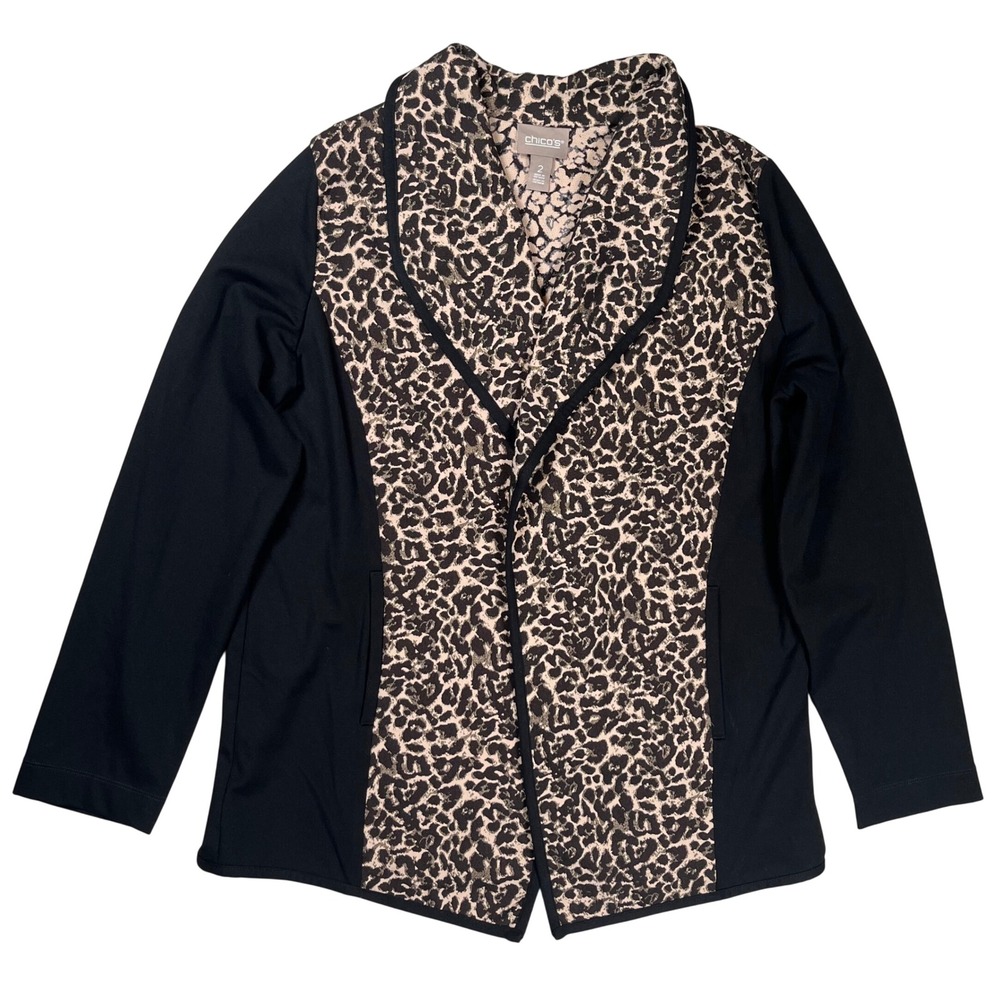 New Chicos Chic Cheetah Camel Ponte Jacket Women Large Animal Print Open Front
